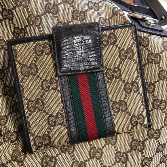 GUCCI Vintage Monogram Sherry Line 2-Sided Wallet w Awesome Hardware - Picture 3 of 10